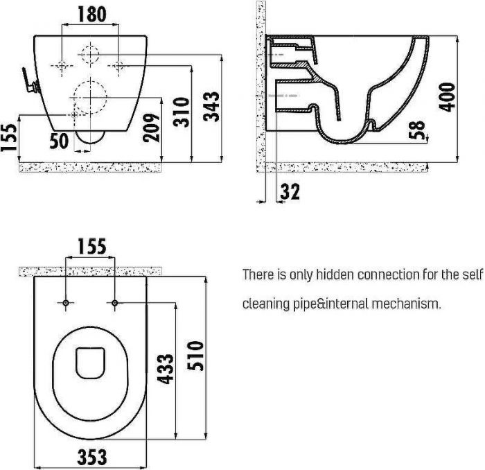 Унитаз биде Creavit Free FE322-34CB00E-0001 подвесной Белый без сиденья