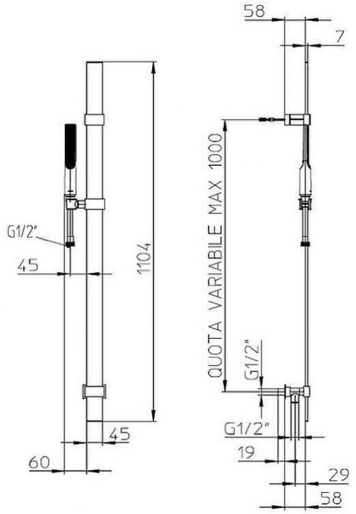 Душевой гарнитур Bossini Apice D48088.073 Черный матовый