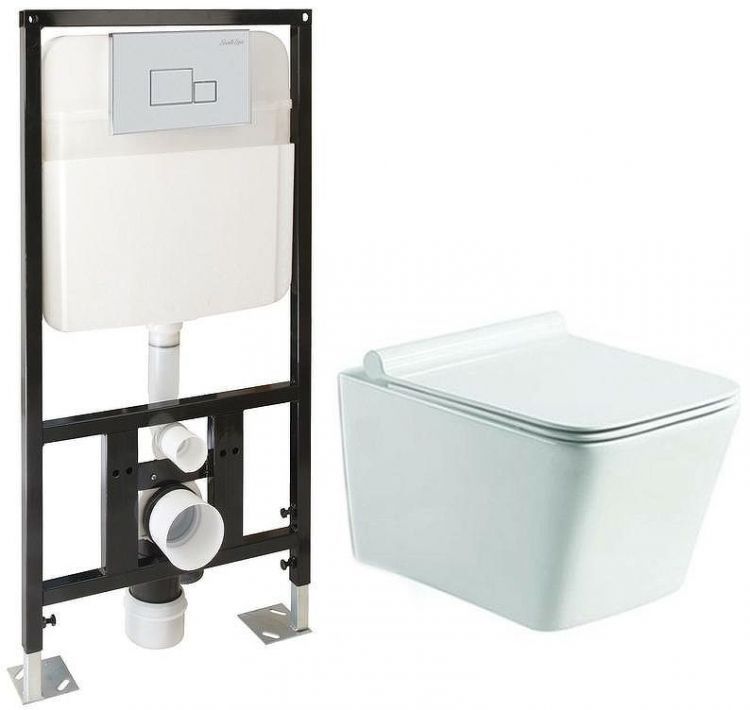 Комплект унитаза с инсталляцией SantiLine SL-5007+SL-01 с сиденьем Микролифт и клавишей смыва Хром Комплект унитаза с инсталляцией SantiLine SL-5007+SL-01 с сиденьем Микролифт и клавишей смыва Хром