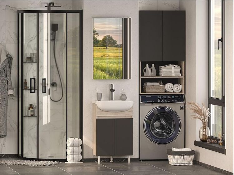 Подвесной шкаф Misty Поло 60 О-Пол08060-012 над стиральной машиной Антрацит Дуб Галифакс белый Подвесной шкаф Misty Поло 60 О-Пол08060-012 над стиральной машиной Антрацит Дуб Галифакс белый