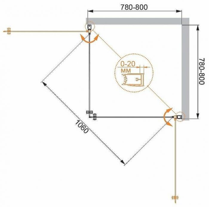 Душевой уголок Cezares Elena 80x80 ELENA-W-A-2-80-P-Cr профиль Хром стекло рифленое