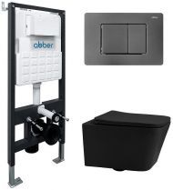 Комплект унитаза Abber Rechteck AC1201MB-AC0105-AC0120NG с сиденьем Микролифт и клавишей смыва цвет Никель