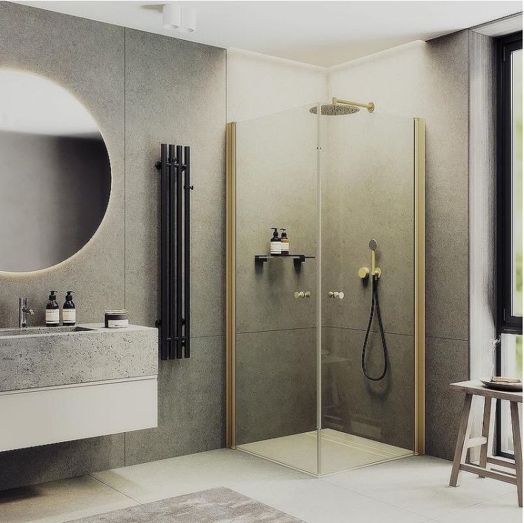 Душевой уголок Maybah Glass MGY-1292-3 900x900x1980 на монопетлях Золото стекло прозрачное