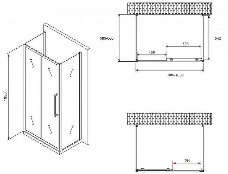Душевой уголок Abber Schwarzer Diamant 100x60 AG30100MH-S60M-S60M профиль Хром стекло матовое Душевой уголок Abber Schwarzer Diamant 100x60 AG30100MH-S60M-S60M профиль Хром стекло матовое