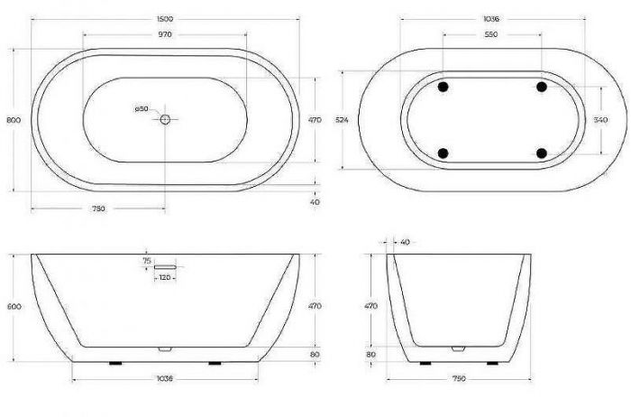 Акриловая ванна BelBagno BB70-1500-800 150х80 без гидромассажа