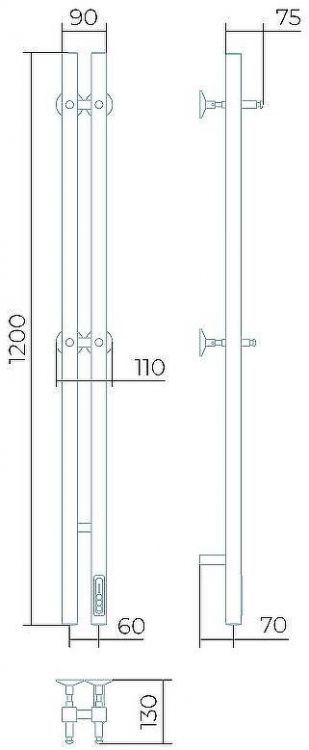 Электрический полотенцесушитель Larusso Прайм Дуэт П3 80х1200 4670078536327 Черный