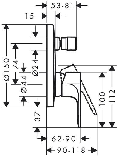 Hansgrohe Rebris S Смеситель для ванны, однорычажный, скрытого монтажа, монтаж с iBox universal, цвет: матовый черный