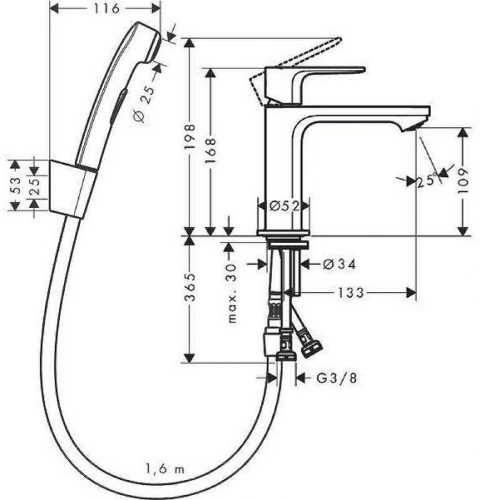 Смеситель для раковины Hansgrohe Rebris S 72215000 с гигиеническим душем Хром