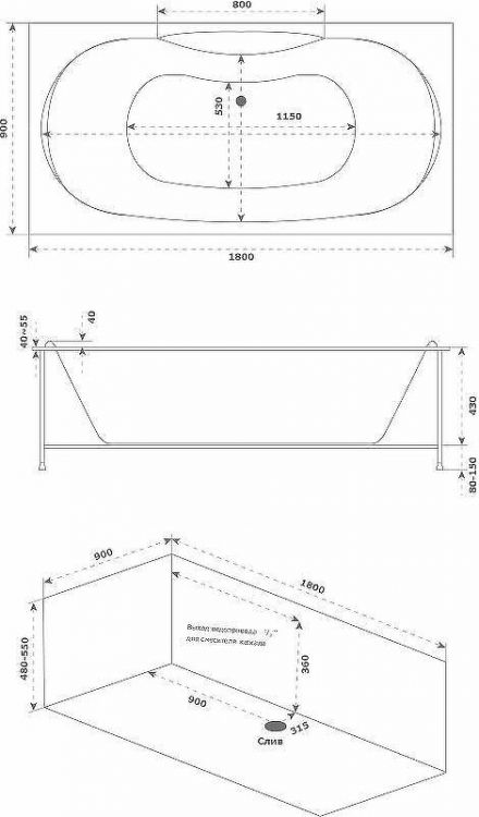 Акриловая ванна Bas Ньюлав 180х90 В 00063 без гидромассажа Акриловая ванна Bas Ньюлав 180х90 В 00063 без гидромассажа