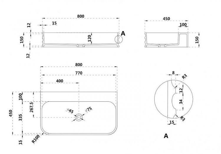 Раковина Abber Stein 80 AS2651-0.8 Белая матовая