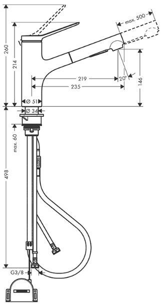 Hansgrohe Zesis M33 Смеситель для кухни, 1 отв., с вытяжным душем, sBox lite, цвет: хром
