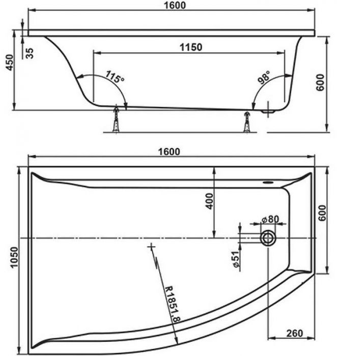 Акриловая ванна Vagnerplast Veronela 160x105 L VPBA160VEA3LX-04 без гидромассажа