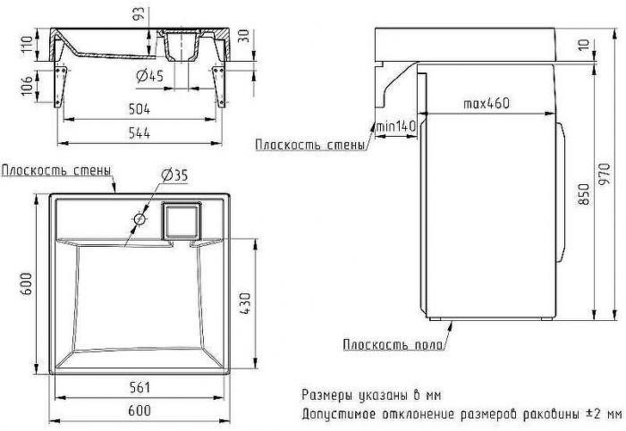 Раковина Paola Juno 60x60 на стиральную машину Белая глянцевая