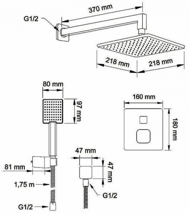Душевая система Swedbe Platta 5559 с термостатом Хром