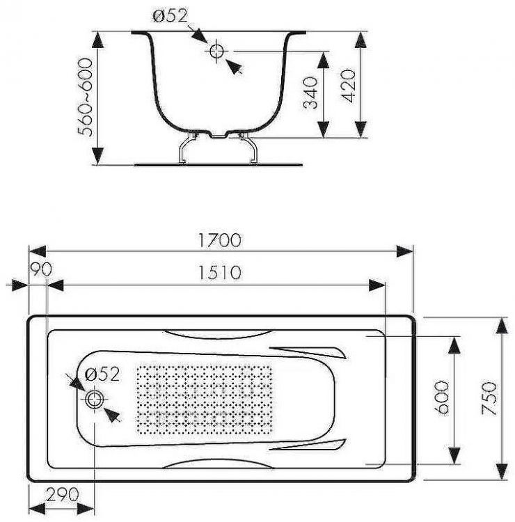 Чугунная ванна Kaiser 170х75 КВ-1704 с антискользящим покрытием Чугунная ванна Kaiser 170х75 КВ-1704 с антискользящим покрытием