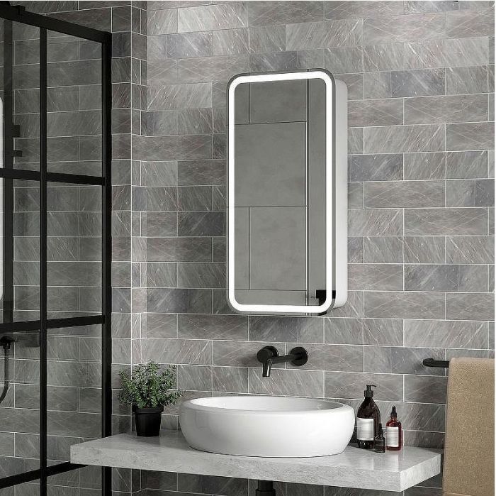 Зеркальный шкаф Reflexion Circle  400х800 L RF2105SR с подсветкой Белый матовый