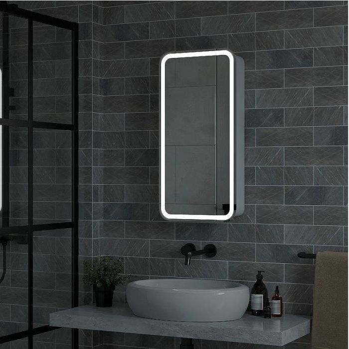 Зеркальный шкаф Reflexion Circle  400х800 L RF2105SR с подсветкой Белый матовый