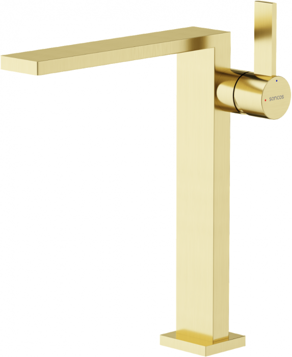Смеситель для раковины SANCOS высокий Linn, брашированное золото, PVD покрытие, SC9020BG