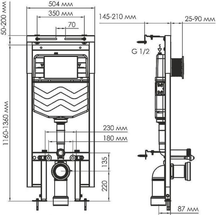 Инсталляция WasserKRAFT Dinkel 58TLT.010.ME.MB04 для унитаза с Черной матовой клавишей смыва