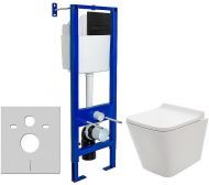 Комплект унитаза AQUAme AQM2004 с инсталляцией Berges Atom 410 040340 с сиденьем Микролифт и Черной матовой клавишей смыва