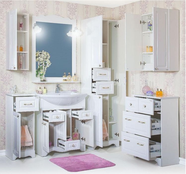 Тумба Бриклаер Анна 32 L 4627125411465 с бельевой корзиной Белая глянцевая