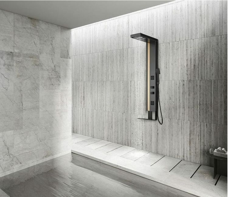 Душевая панель Black&White Gravity GR026 026000 с гидромассажем Темный графит Брашированное золото Душевая панель Black&White Gravity GR026 026000 с гидромассажем Темный графит Брашированное золото