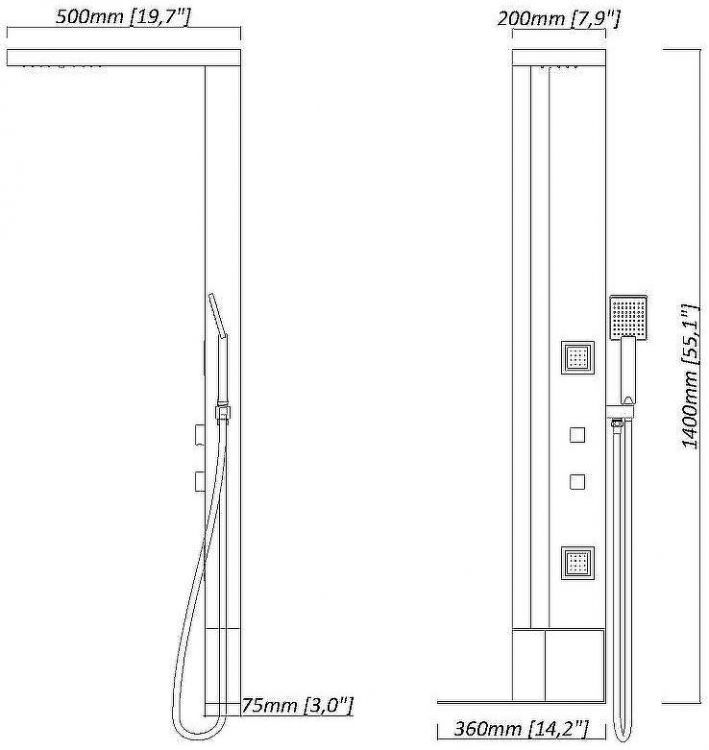 Душевая панель Black&White Gravity GR026 026000 с гидромассажем Темный графит Брашированное золото Душевая панель Black&White Gravity GR026 026000 с гидромассажем Темный графит Брашированное золото