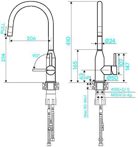 Смеситель для кухни KUCHENSTERN TIDA-S 409SS40 цвет Нержавеющая сталь