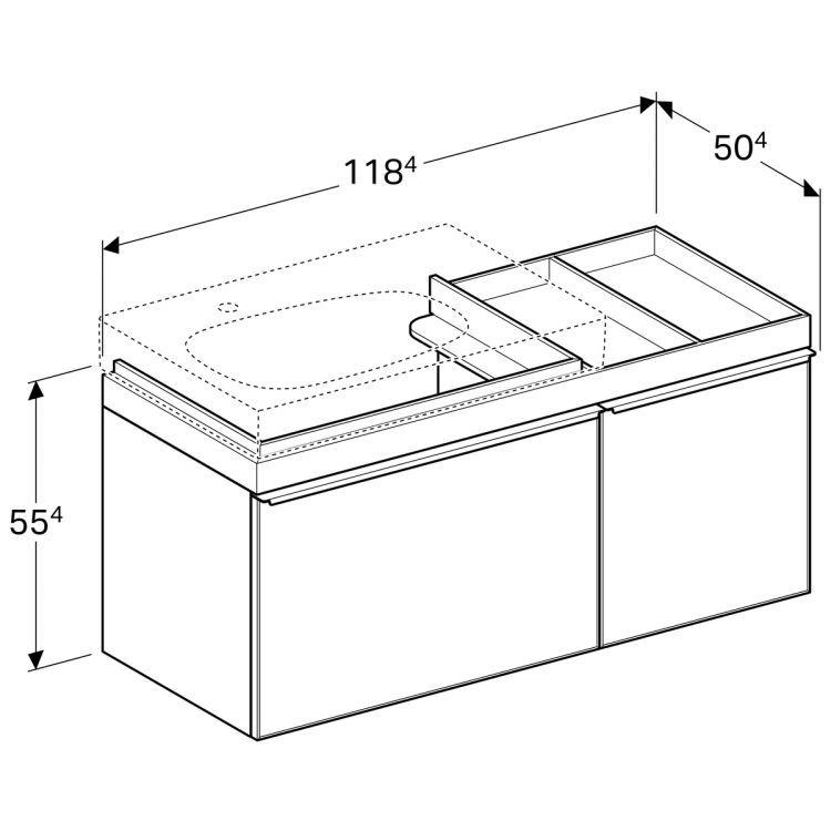 Тумба под раковину Geberit Citterio 118.4х55.4х50.4, правая, темный дуб, черное стекло [500.562.JJ.1]