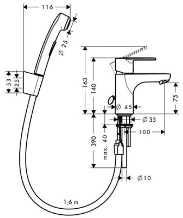 Hansgrohe Focus, Смеситель для раковины с гигиеническим душем, Цвет: хром