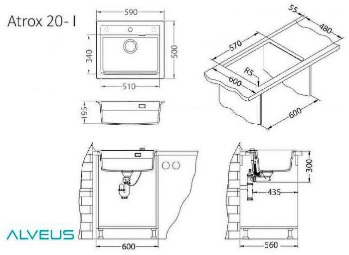 Кухонная мойка Alveus Granital Atrox 30 Arctic G11 590x500 1131991 Белая