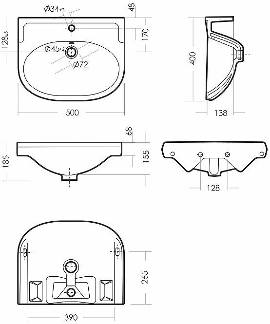 Раковина Sanita Комфорт 50 WB.PD/Comfort/50-C/WHT.G/S1 Белая