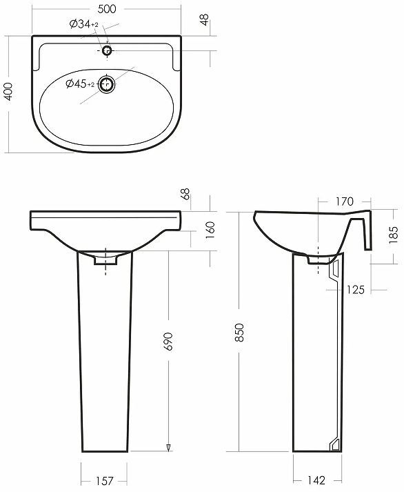 Раковина Sanita Комфорт 50 WB.PD/Comfort/50-C/WHT.G/S1 Белая
