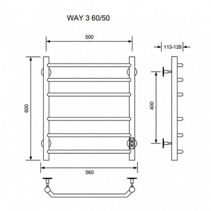 Электрический полотенцесушитель Ника Way-3 60/50 U Черный матовый