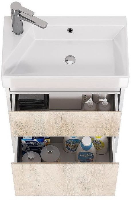 Тумба под раковину Dreja Slim 55 99.0500 подвесная Дуб кантри Белый глянец