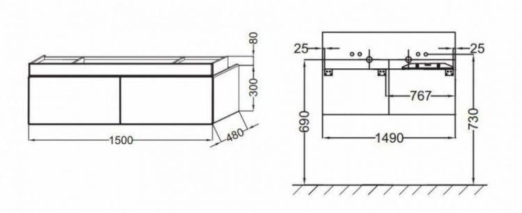 Тумба под раковину Jacob Delafon Terrace 150 см EB1189-M61 мягкий чёрный Тумба под раковину Jacob Delafon Terrace 150 см EB1189-M61 мягкий чёрный