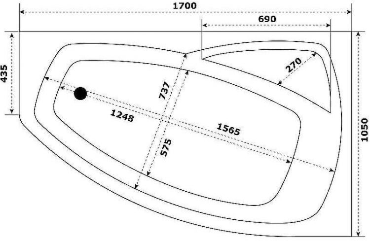 Акриловая ванна Bas Камея PRO 170x105 R В А0122 без гидромассажа