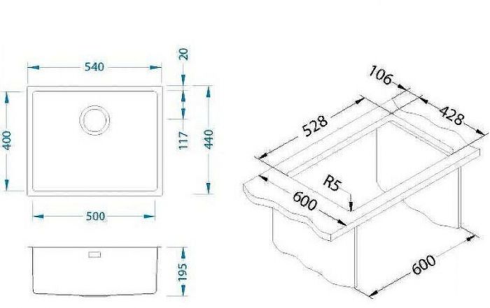 Кухонная мойка Alveus Kombino 50 KMB 90 FI 540x440 1114489 Брашированная сталь