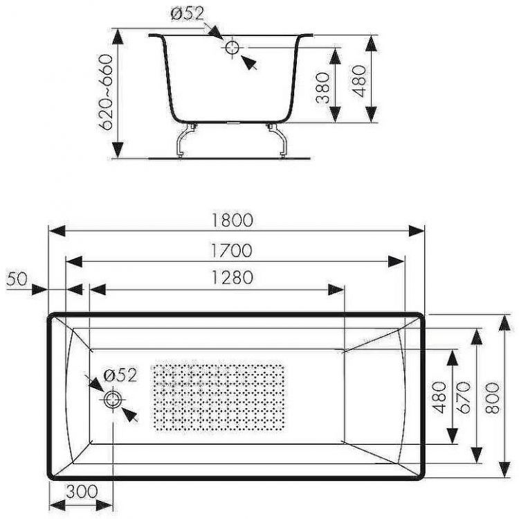 Чугунная ванна Kaiser 180х80 КВ-1806 с антискользящим покрытием Чугунная ванна Kaiser 180х80 КВ-1806 с антискользящим покрытием
