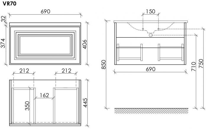 Тумба подвесная SANCOS Very 690х445х406, c одним ящиком оснащенным доводчиками, Bianco ,VR70W