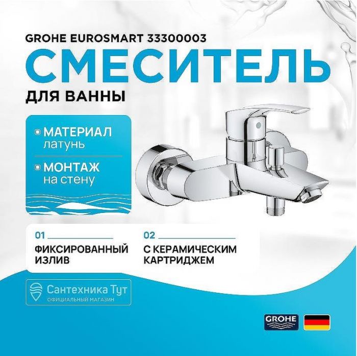 Смеситель для ванны Grohe Eurosmart 33300003 Хром