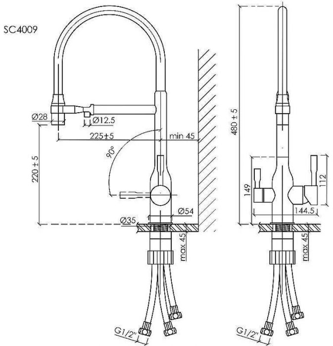 Смеситель для кухни Sancos Garda SC4009BG Золото брашированное Черный