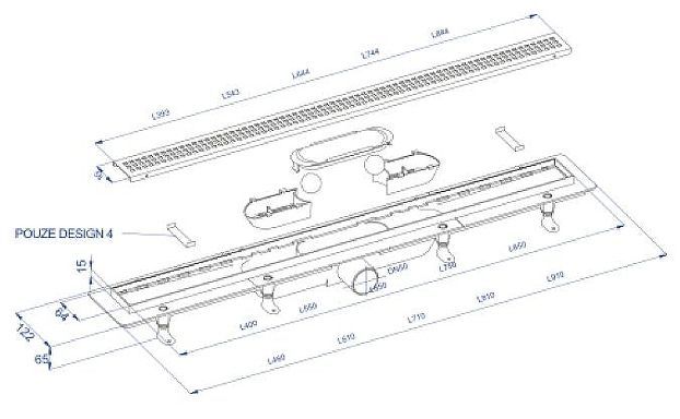 Душевой лоток PlastBrno Design 2 55 SZA2550 с решеткой Хром