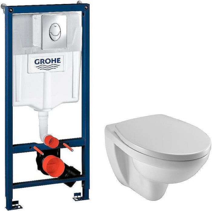 Комплект унитаза Jacob Delafon Patio EDV102-00+E70021-00 с инсталляцией Grohe Rapid SL 38721001 с сиденьем Микролифт и клавишей смыва Хром