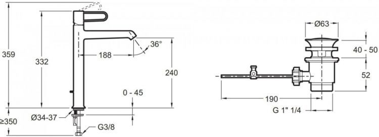 Смеситель для раковины Jacob Delafon Odeon Rive Gauche E21030-CP-BL, корпус черный, ручка хром