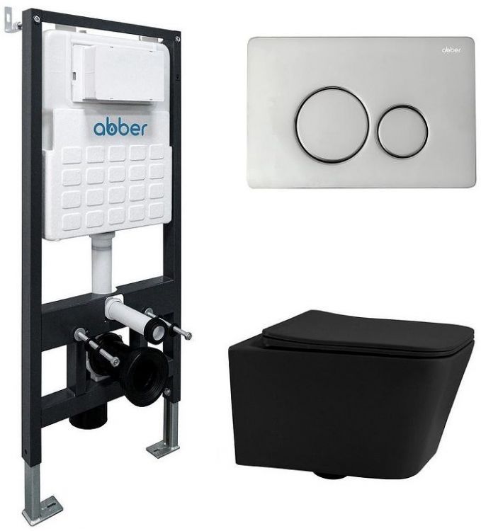 Комплект унитаза Abber Rechteck AC1201MB-AC0105-AC0121 с сиденьем Микролифт и клавишей смыва цвет Хром