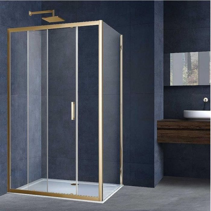 Душевой уголок Vincea Alpha 140x80 VSR-3AL8014CLG профиль Брашированное золото стекло прозрачное