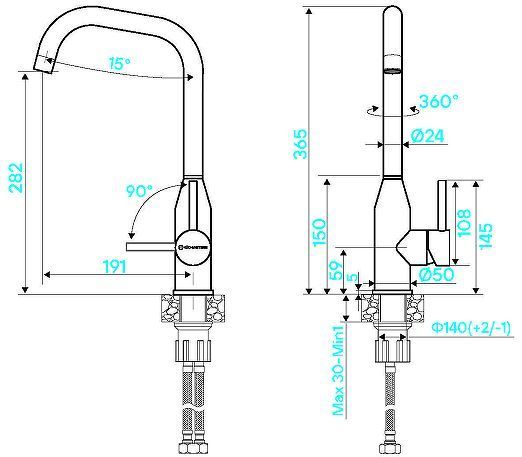 Смеситель для кухни KUCHENSTERN FILA 410SS40 цвет Нержавеющая сталь
