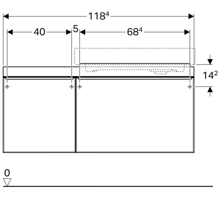 Тумба под раковину Geberit Citterio 118.4х55.4х50.4, левая, светлый дуб, бежевое стекло [500.563.JI.1]