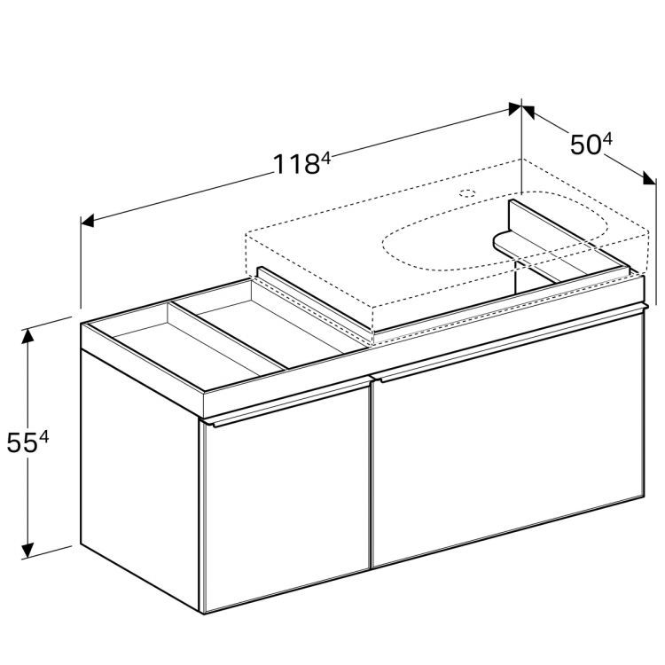Тумба под раковину Geberit Citterio 118.4х55.4х50.4, левая, светлый дуб, бежевое стекло [500.563.JI.1]